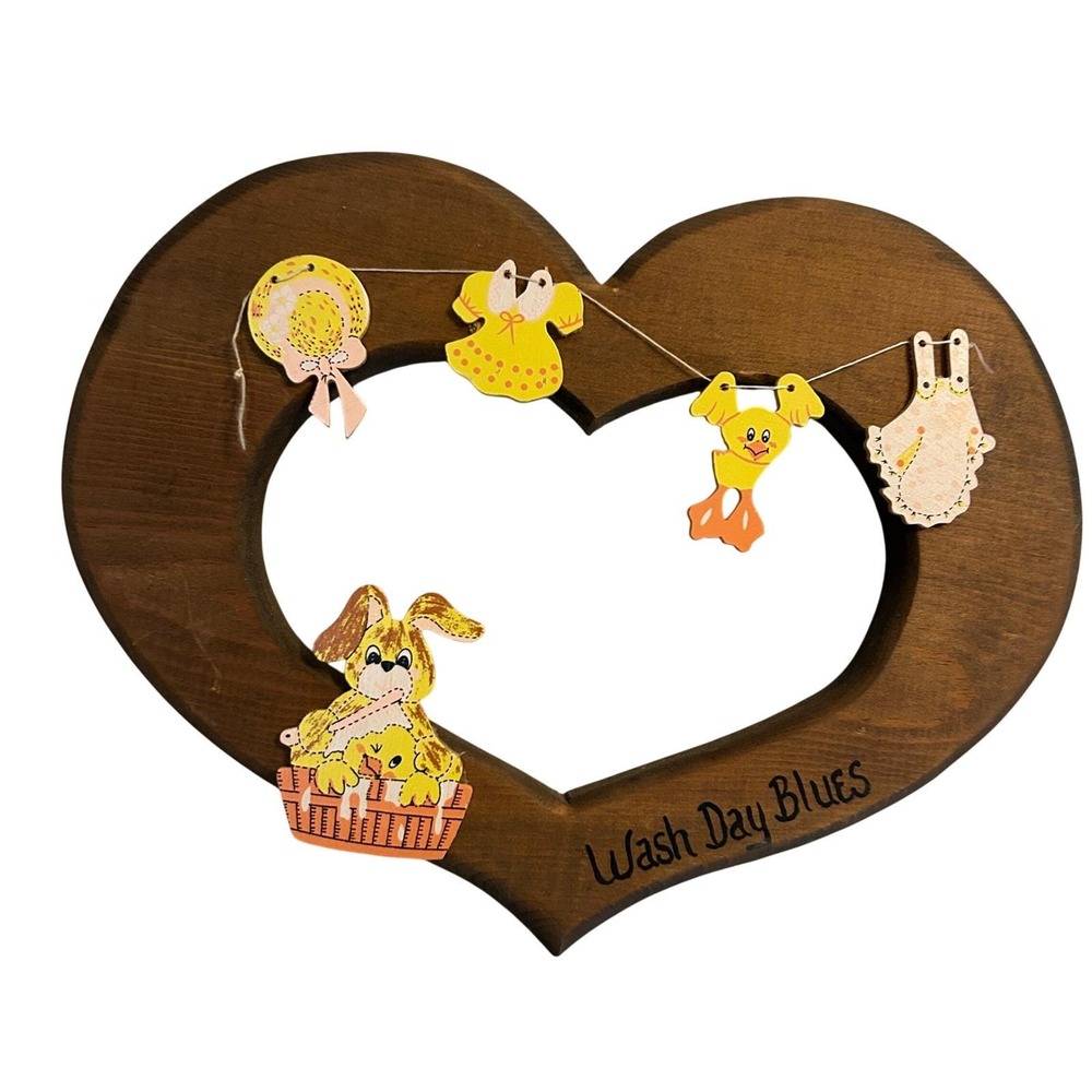 Heart Wall Decor Brown Wood Wash Day Blues Bunny Cottagecore Farmhouse laundry